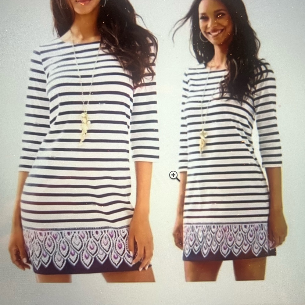 Lilly Pulitzer Navy & White Striped Mini Dress with Embroidered Hem